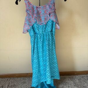 Blue with Floral Ruffle Dress   8429